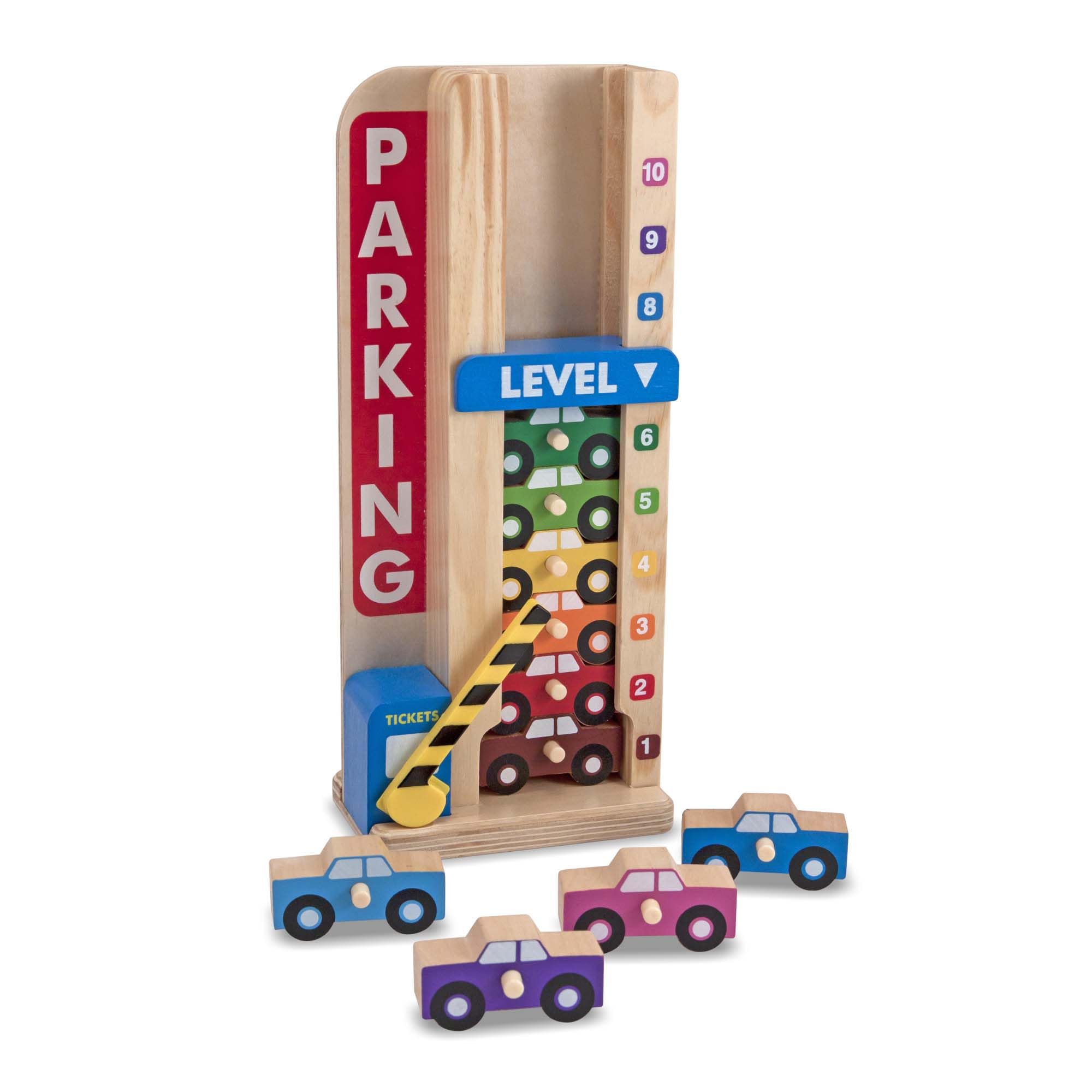 Melissa & Doug Stack & Count Parking Garage - Wooden Vehicle Stacker Toy for Ages 3+ 4