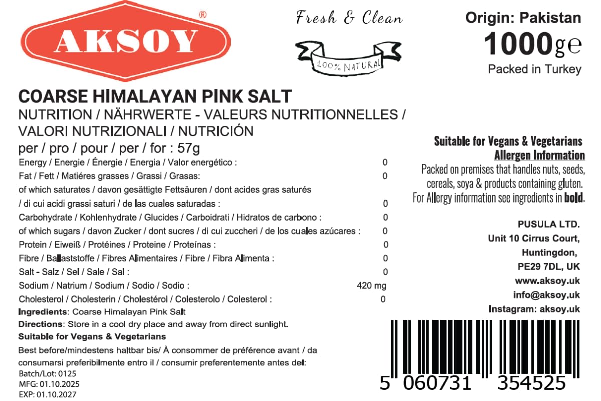 AKSOY Pink Himalayan Salt - Coarse, 1kg | GMO Free, Mineral-Rich 2