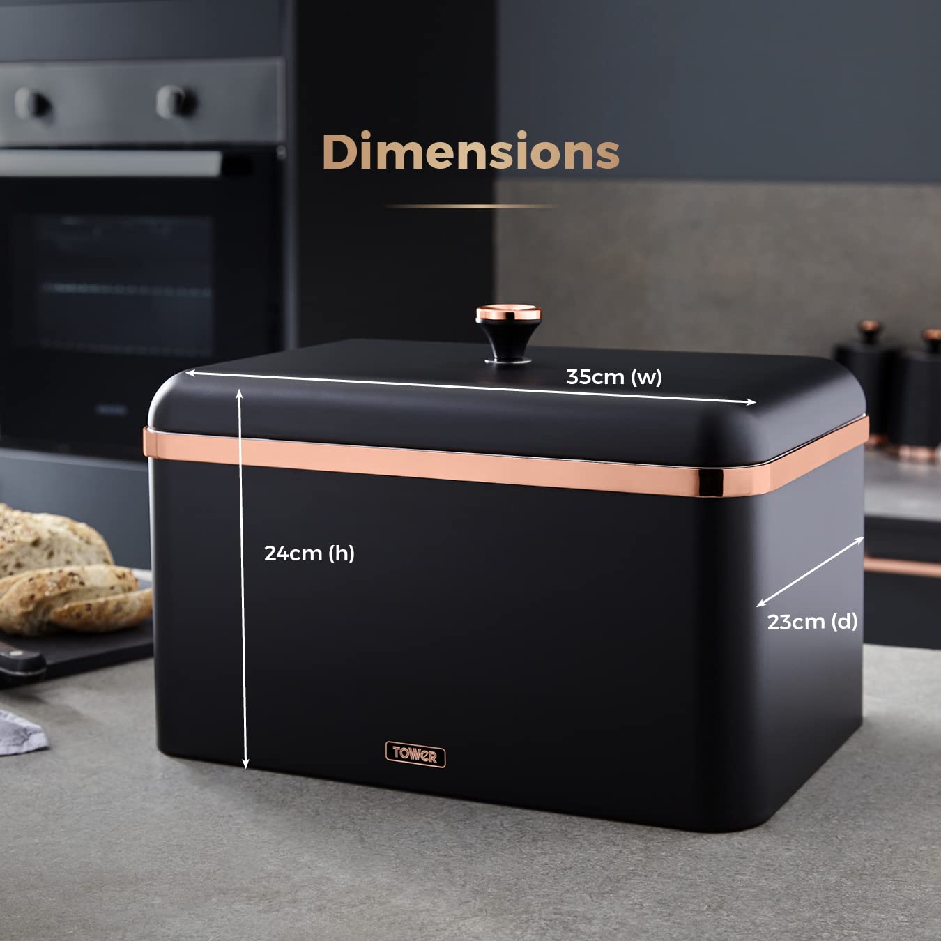 Tower Cavaletto Bread Bin - Large Capacity, Durable Carbon Steel, Removable Lid, Black 7