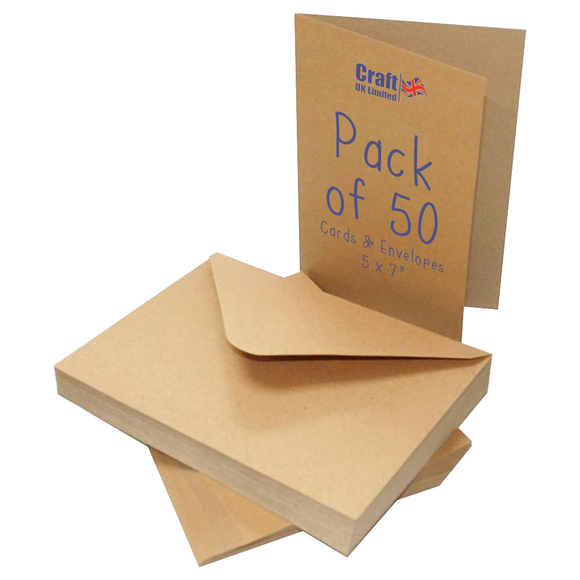 Craft UK 2048 Kraft Card and Envelope Pack - 50 Count | 5x7 Inch | Brown