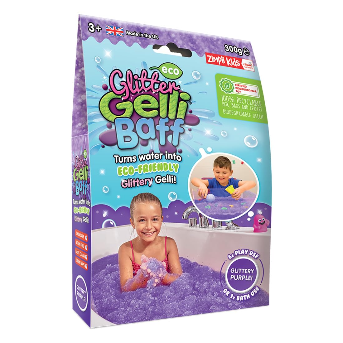 Zimpli Kids Eco Glitter Gelli Baff Purple - Biodegradable Sensory Bath Toy for Messy Play 1