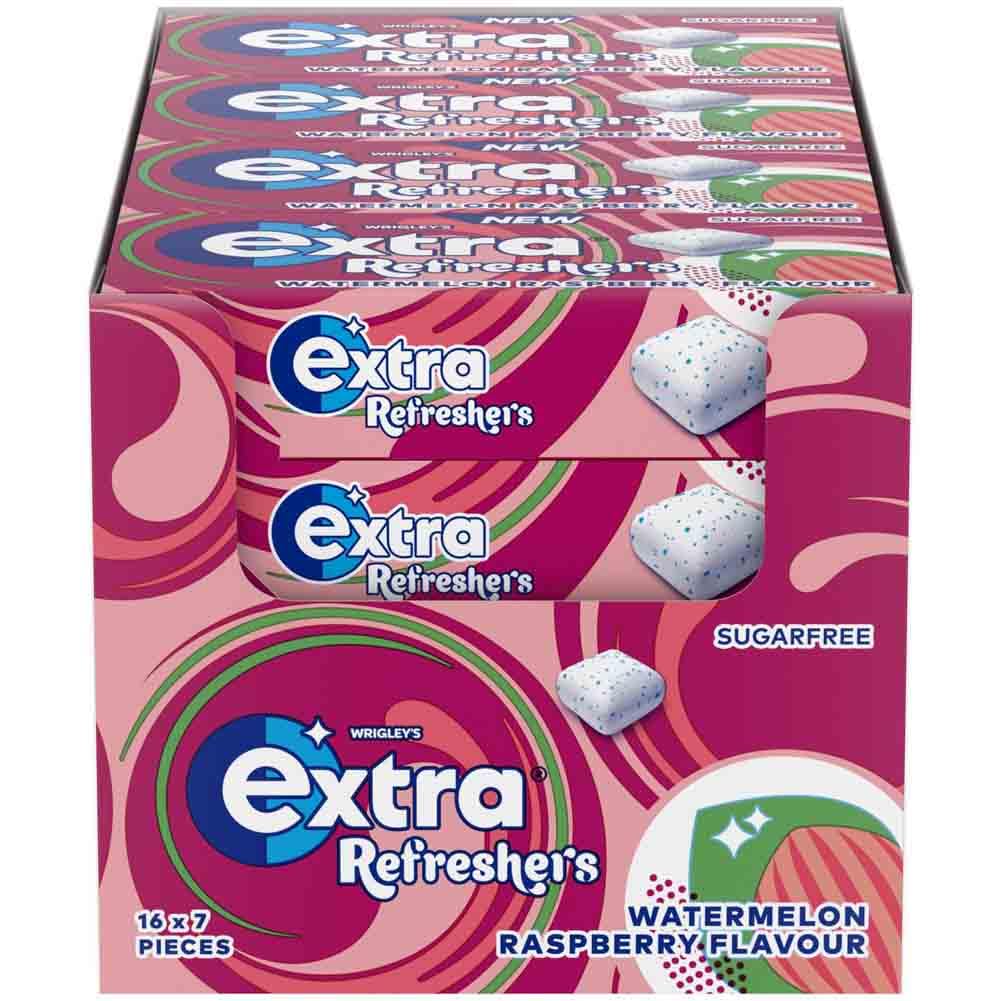 Extra - Refreshers Watermelon Raspberry Flavour Sugarfree Chewing Gum (16 Packs, 7 Pieces Each)