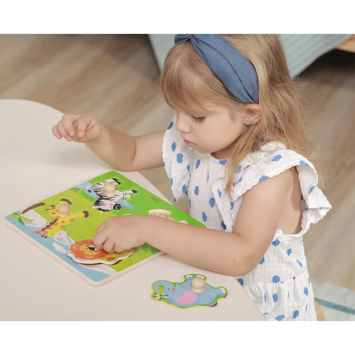 VIGA Wild Animals Big Wooden Knob Puzzle - 5 Pieces | Ages 12 Months+ 7