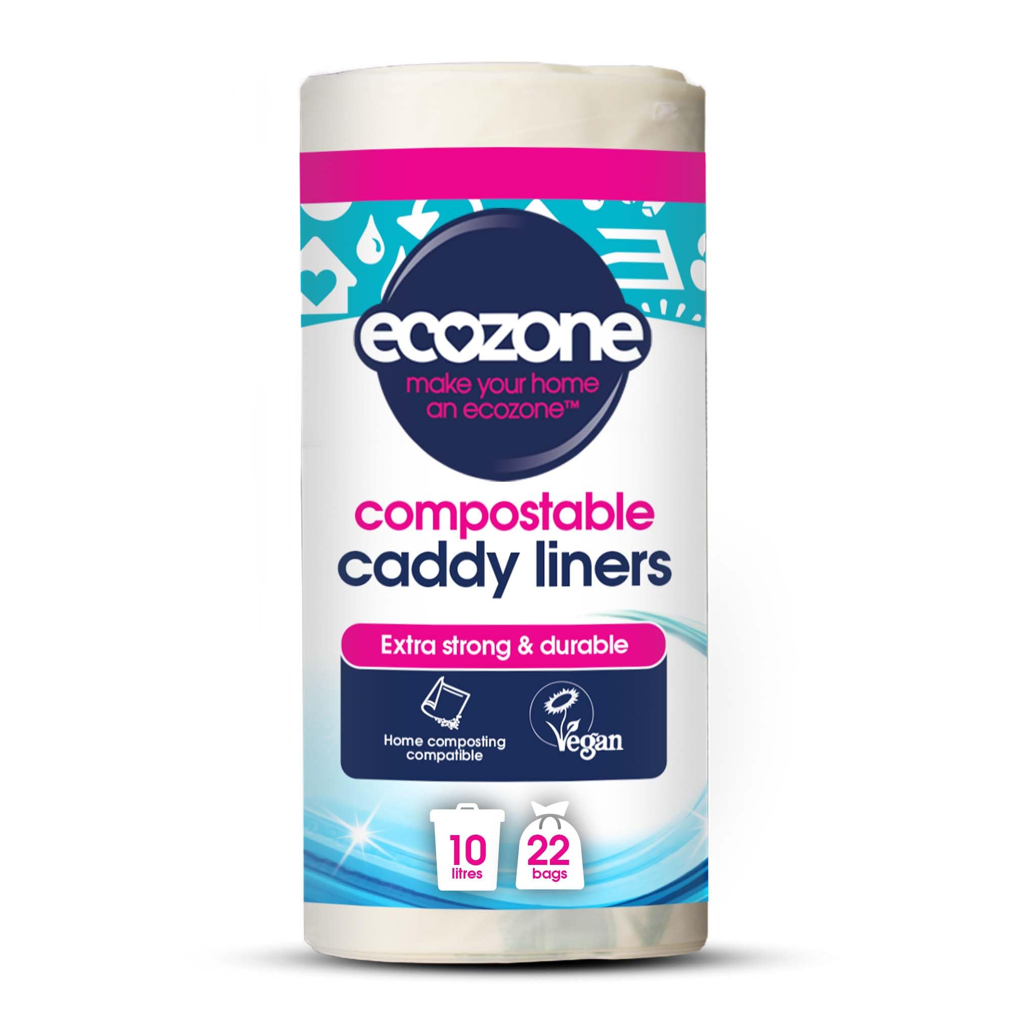 Ecozone Caddy Liners - 100% Compostable & Biodegradable Bin Bags | 10 Litre Capacity | 22 Count