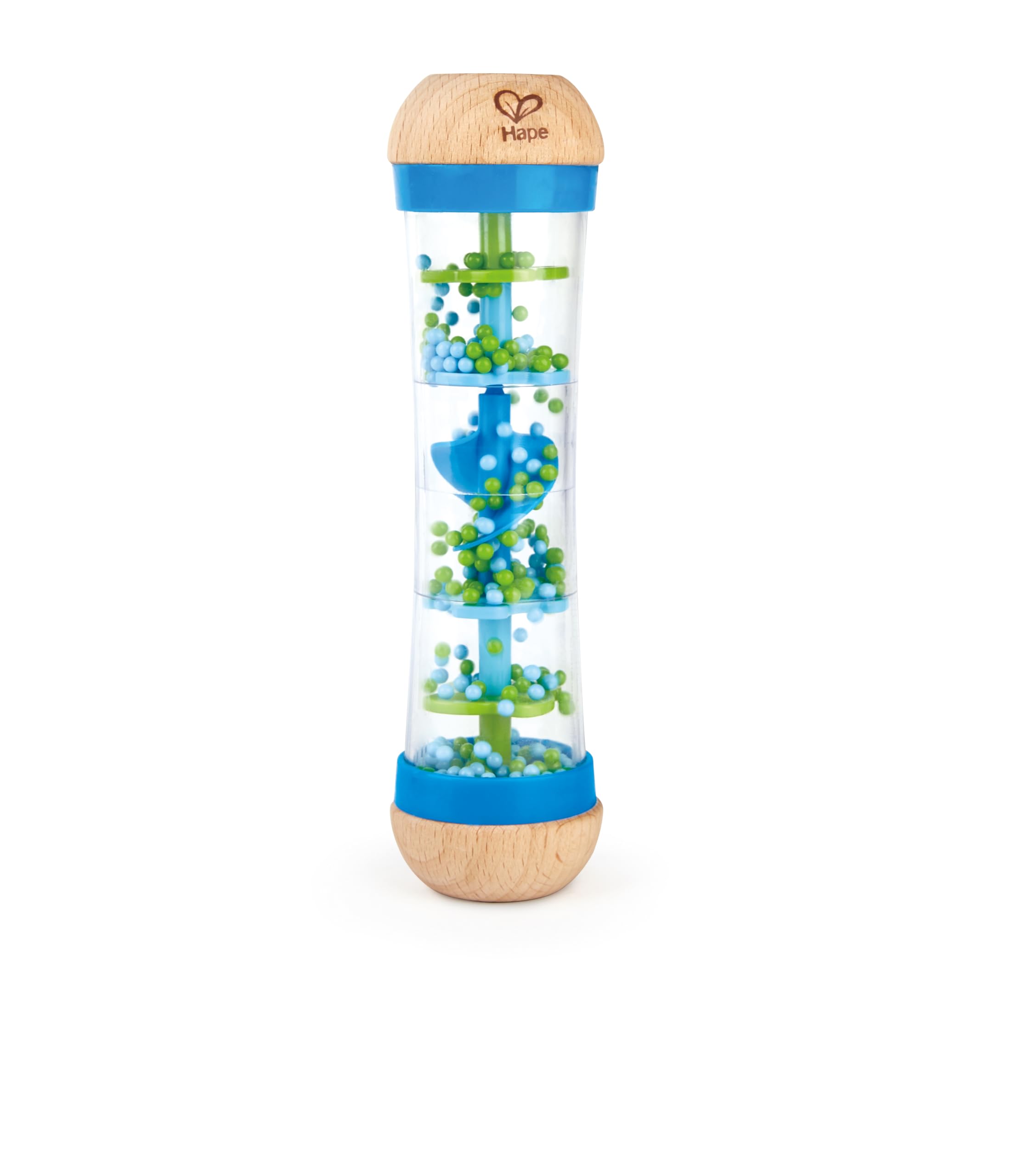 Hape Beaded Raindrops Mini Wooden Musical Shake & Rattle Rainmaker Toy, Blue