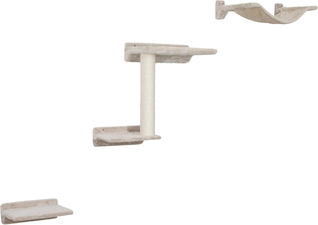 Maxi-Pet 81632 Zugspitze Cat Climbing Wall Beige - Wall-Mounted Cat Climbing Tower with Sisal Post, Padded Reclining Board, and Hammock for Cats