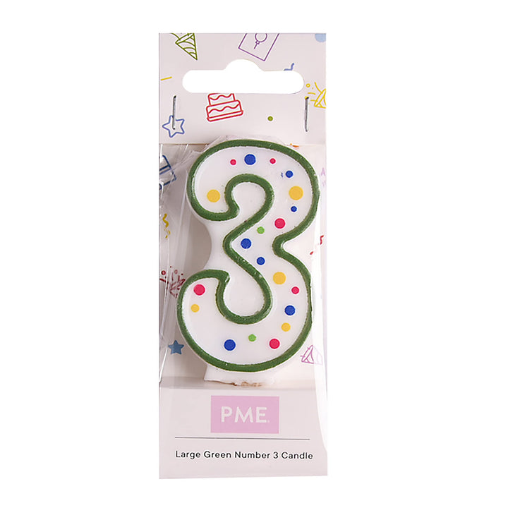 PME Green Number 3 Candle - Large Size Cake Decoration
