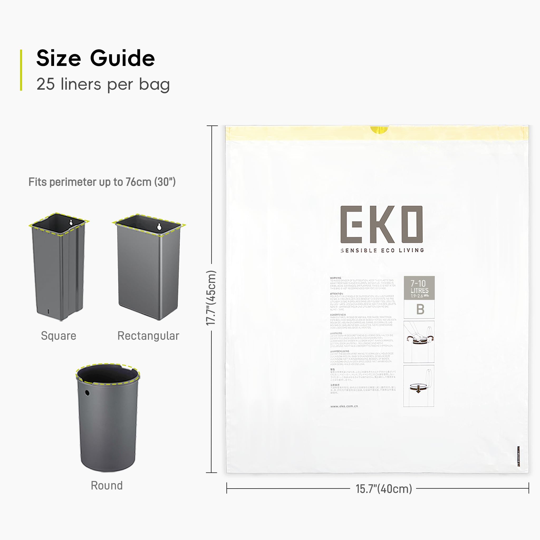 EKO Size B Bin Liners - Extra Strong, Drawstring Tie Handles | 7-10 Litre Capacity | 25 Count 6