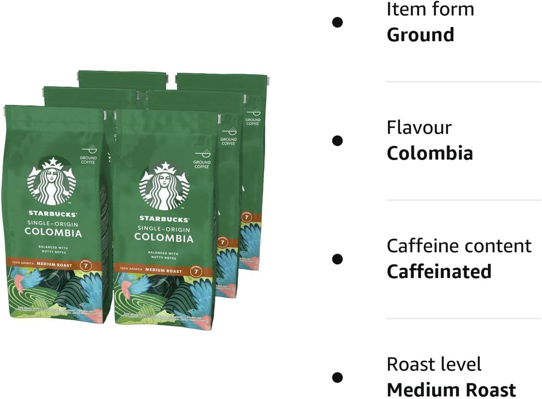 STARBUCKS Single-Origin Colombia Medium Roast Ground Coffee 200g (Pack of 6)