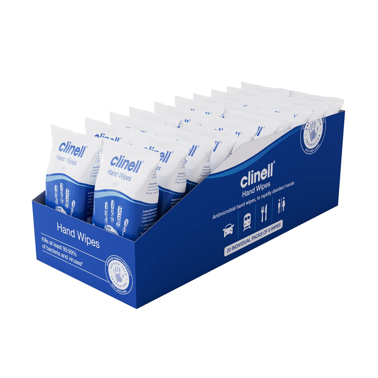 Clinell Antimicrobial Hand Wipes - Kills 99.999% Bacteria | Travel Size | 20 Packs of 8 Wipes 1