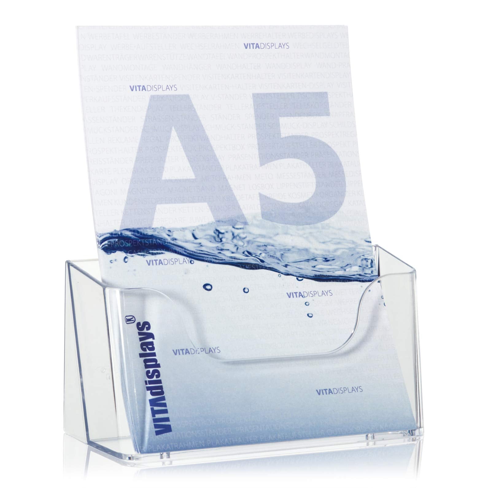 VITAdisplays DIN A5 Portrait Leaflet Stand | Transparent Polystyrene | 17.2 cm Height