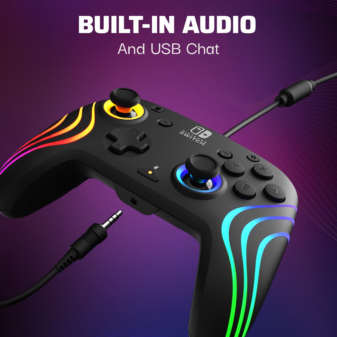 PDP Afterglow Wave Wired Controller for Nintendo Switch - Black | RGB Lighting 3