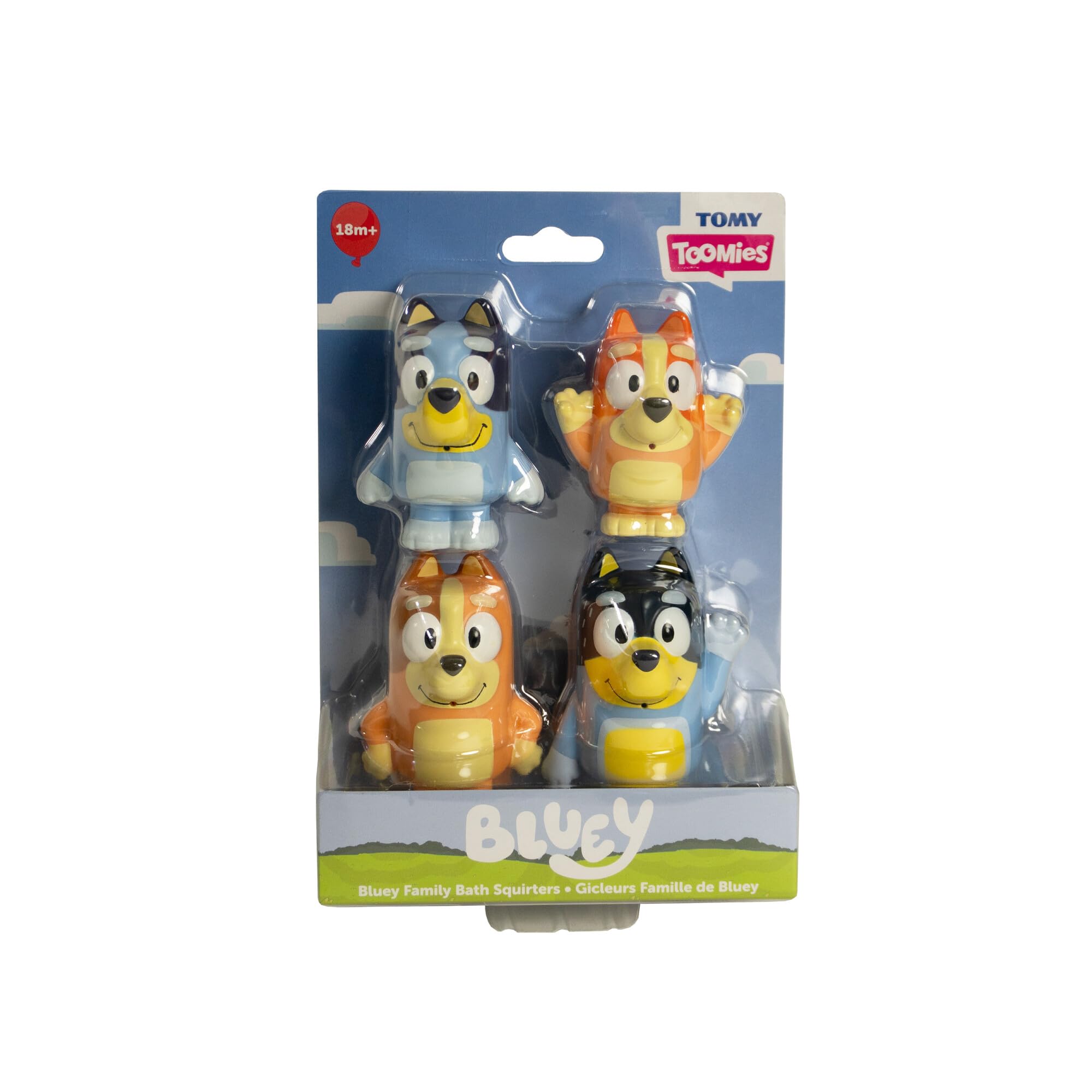 Toomies Bluey Squirter 4-Pack Bath Toy Set with Bluey, Bingo, Mum, and Dad 1