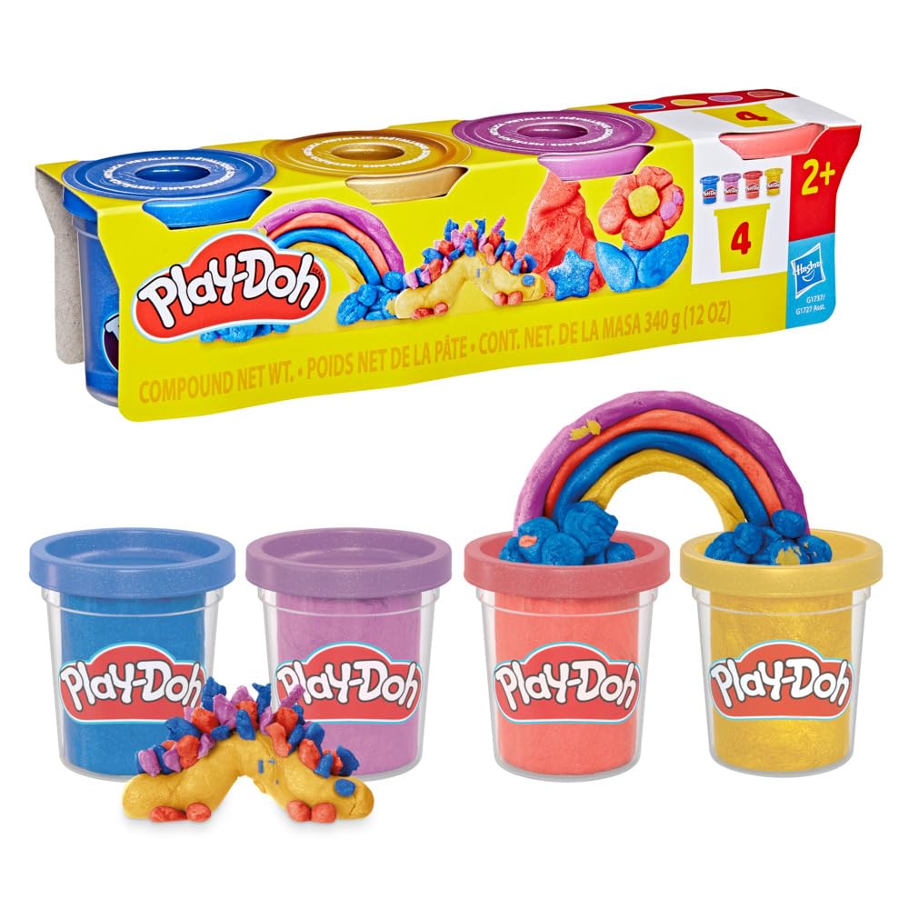 Play-Doh Shimmer Clay 4-Pack - Metallic Compound Tubs (Dark Blue, Red, Purple, Gold) | Ages 2+ 1