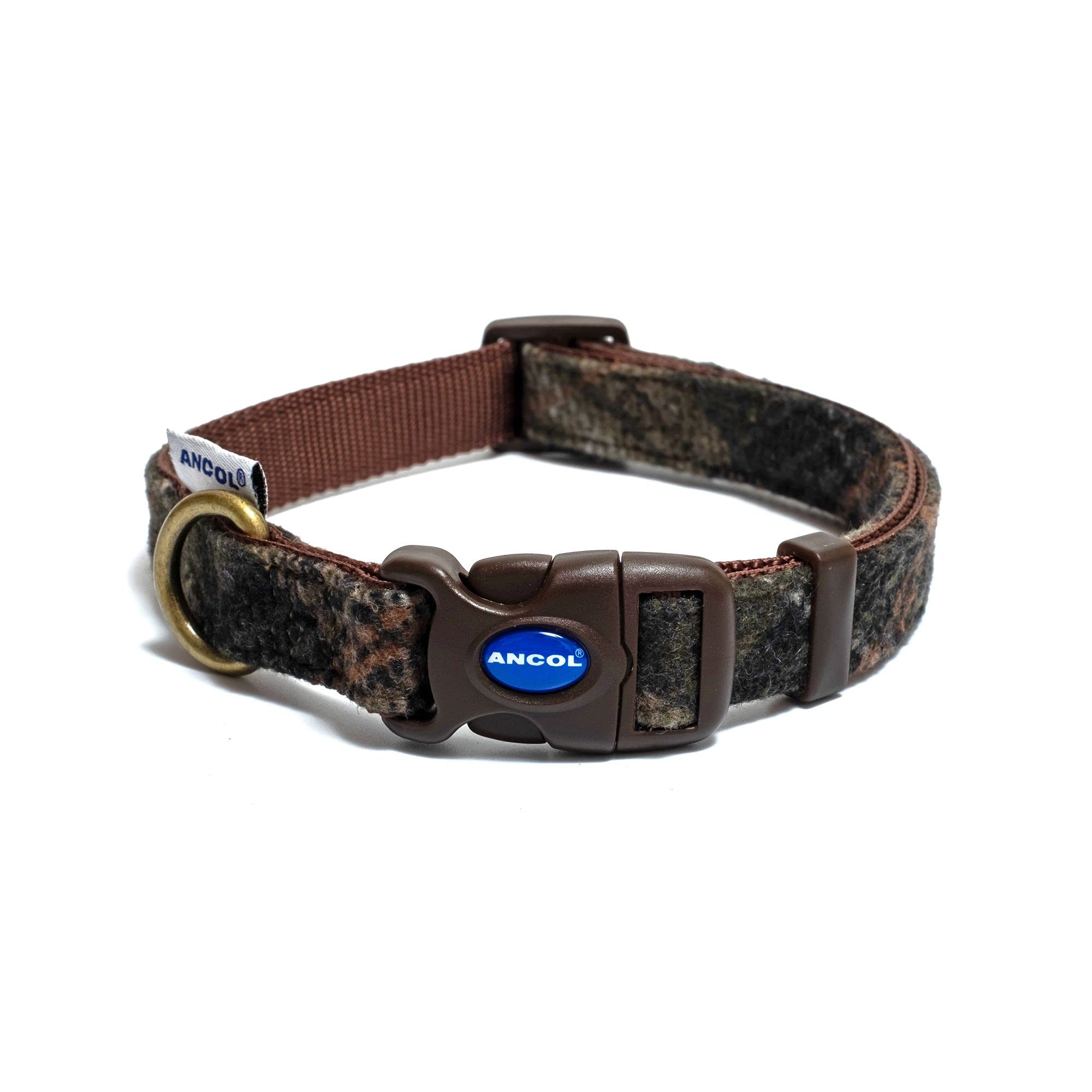 Ancol Country Check Adjustable Dog Collar - Brown Nylon | Fits Neck 30-50cm