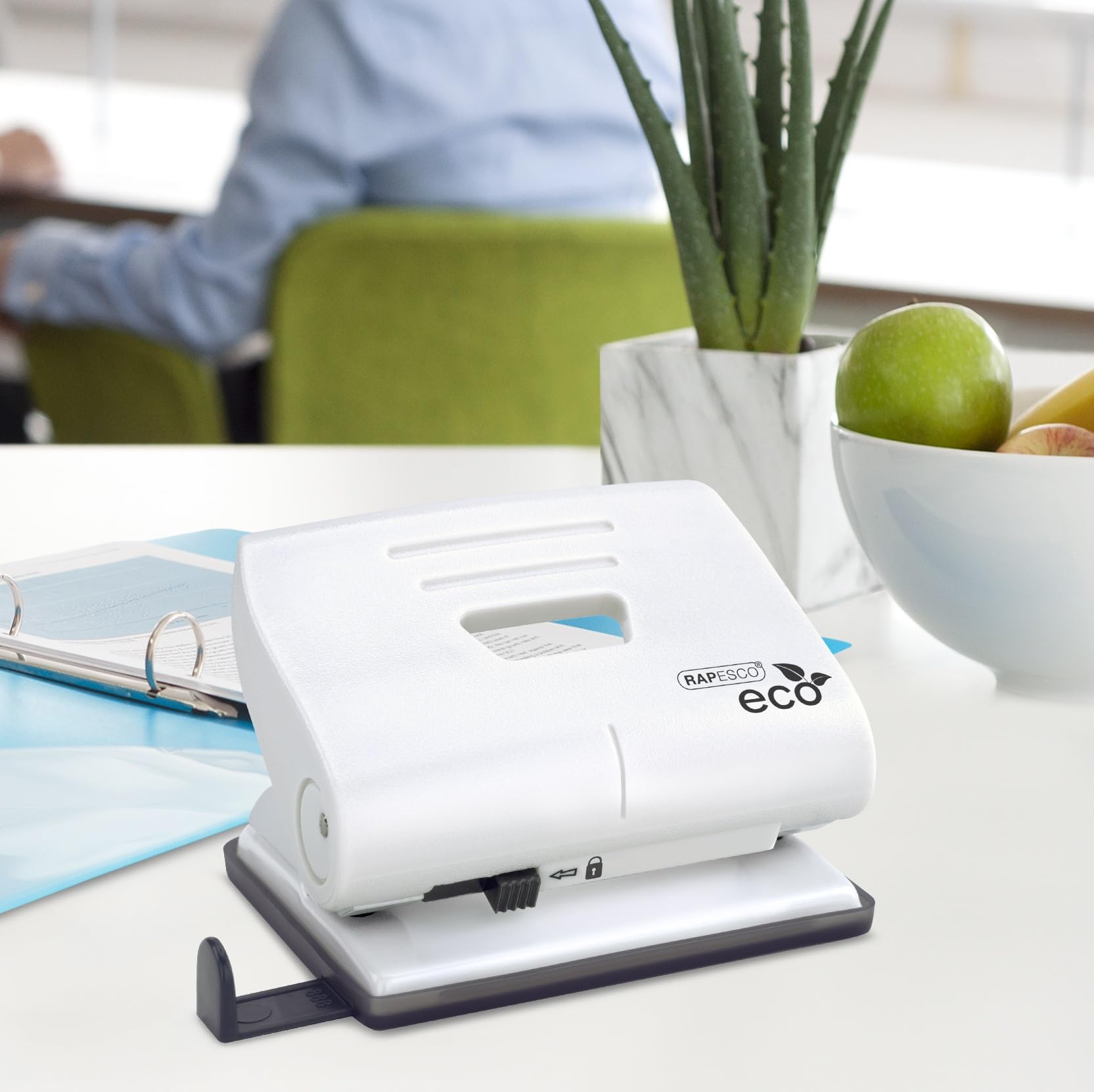 RAPESCO 1522 ECO 2-Hole Punch - 22 Sheet Capacity | 6mm Holes | Soft White 7