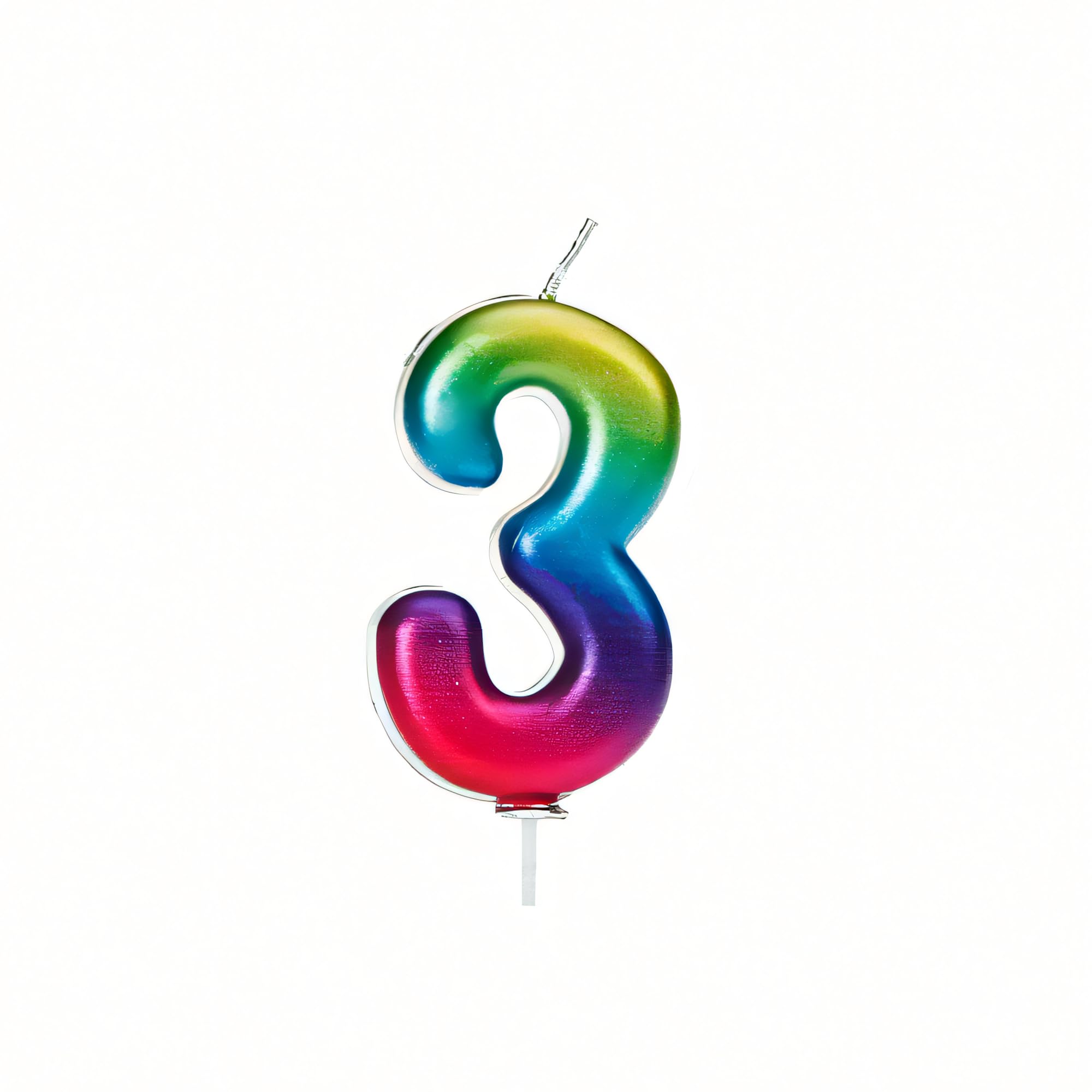 Anniversary House Colourful Rainbow Metallic Candle Number 3 Cake Candle | 7cm Tall | Unscented Wax 1
