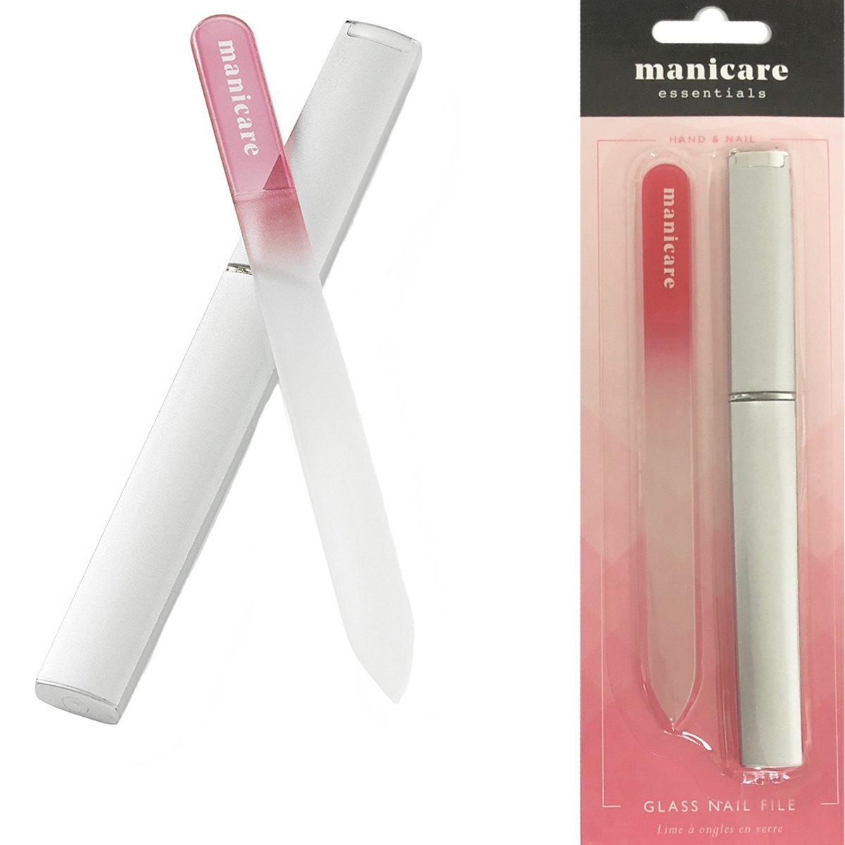 Manicare Glass Nail File - Medium Grit, Double-Sided, Protective Case