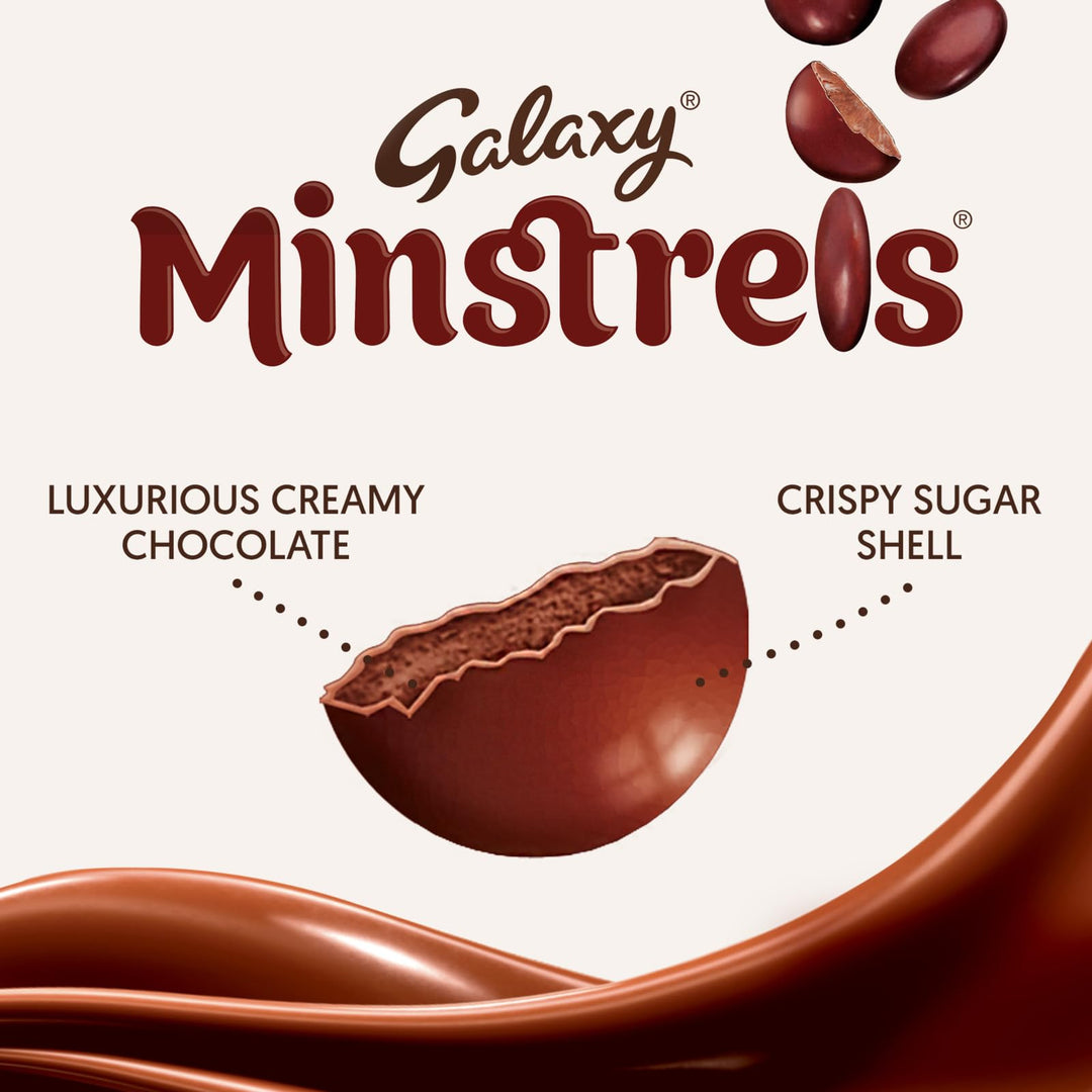 Galaxy Minstrels Milk Chocolate Bulk Box - 40 x 42g Bags, Smooth Chocolate with Crisp Sugar Shell