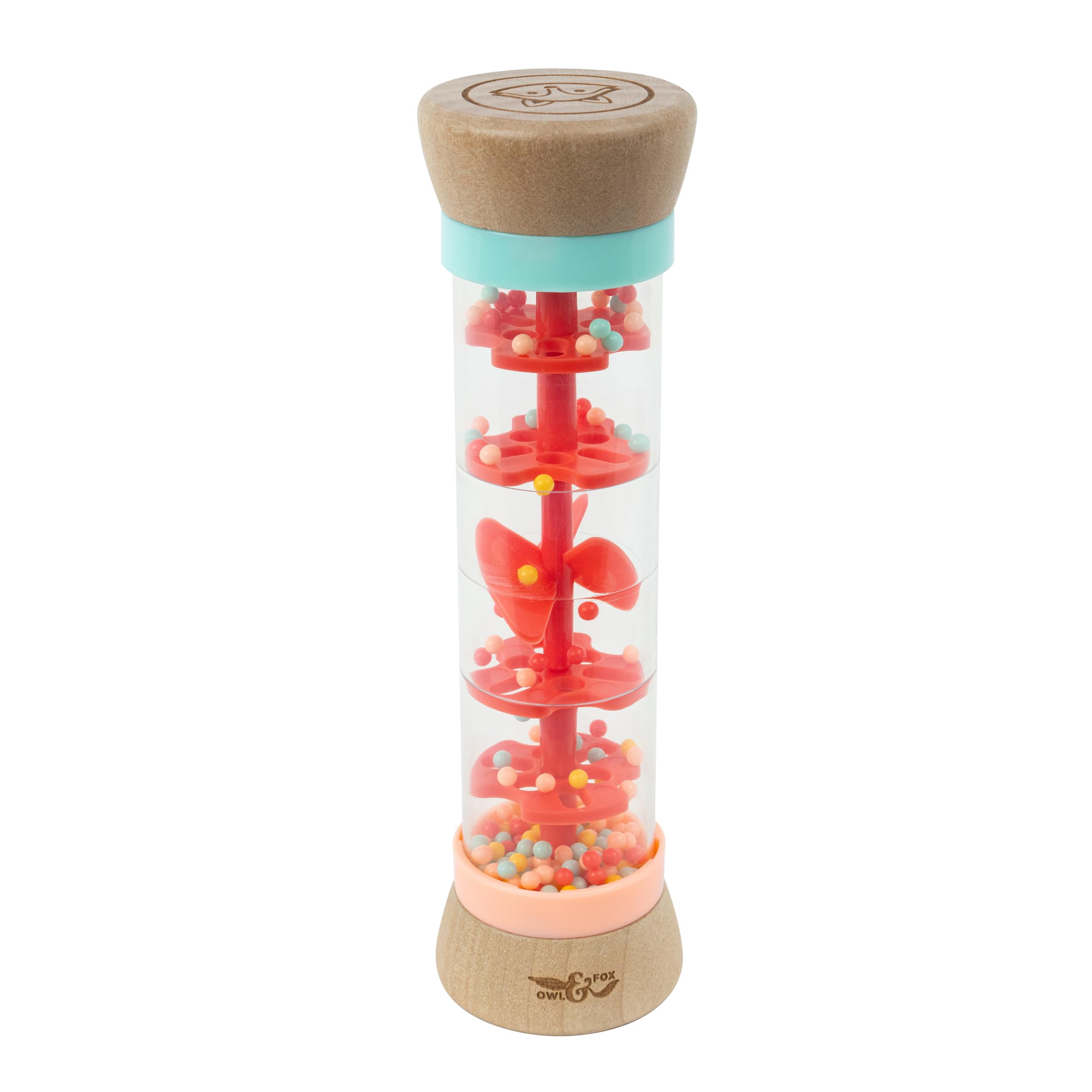 Owl & Fox Wooden Rainmaker Baby Rattle Toy - Soothing Sound Sensory Toy for 12 Months and Up 2