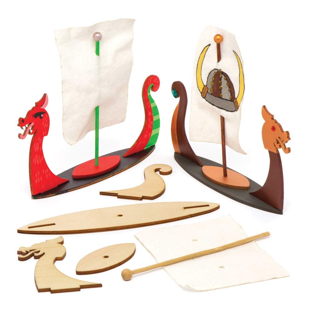 Baker Ross Viking Longboat Kits (Pack of 3) - 4mm Plywood Craft Kit for Ages 3+ 1
