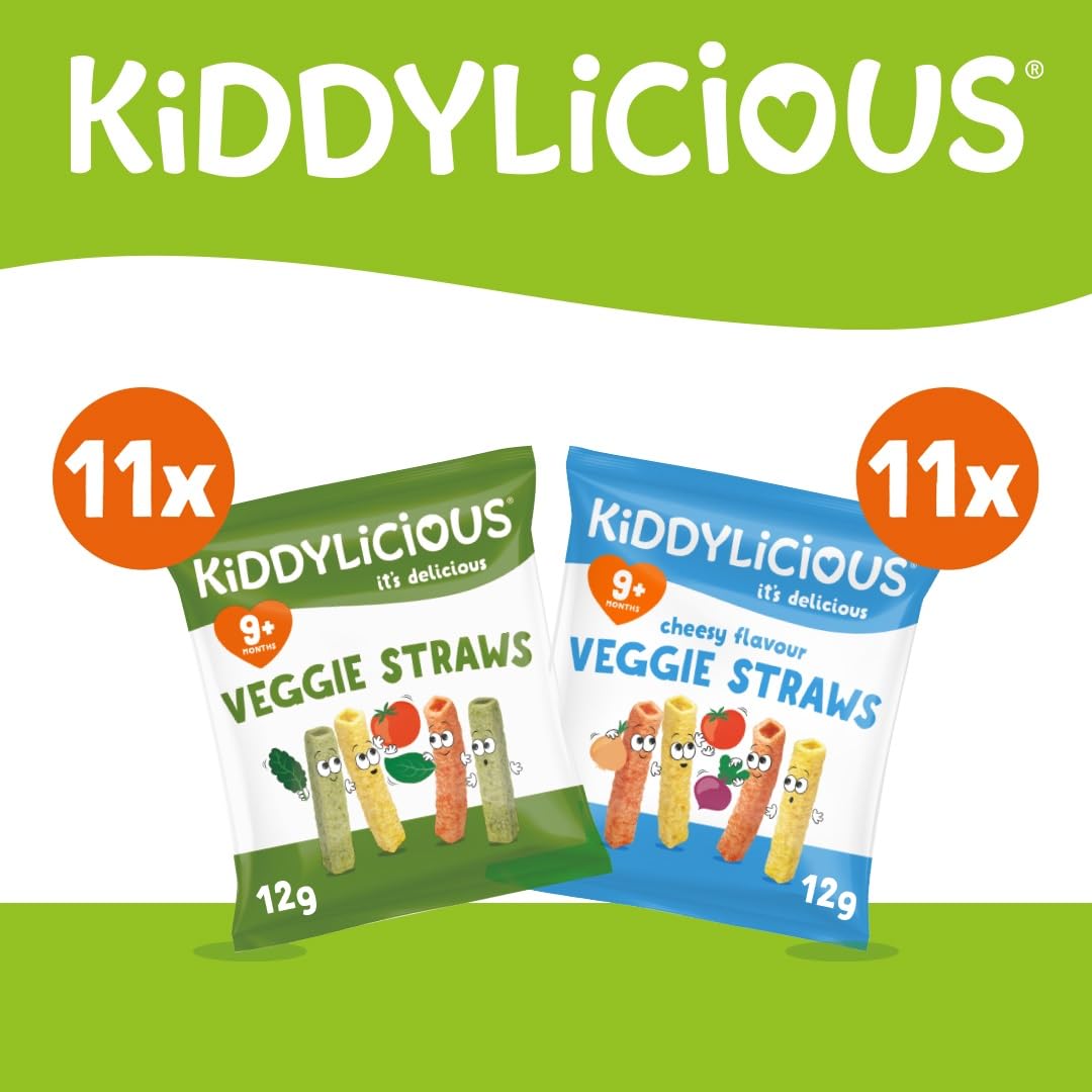 Kiddylicious Veggie Straws Mix Pack - Tomato, Kale, Spinach & Cheese Flavours | 22 Count (12g Each)