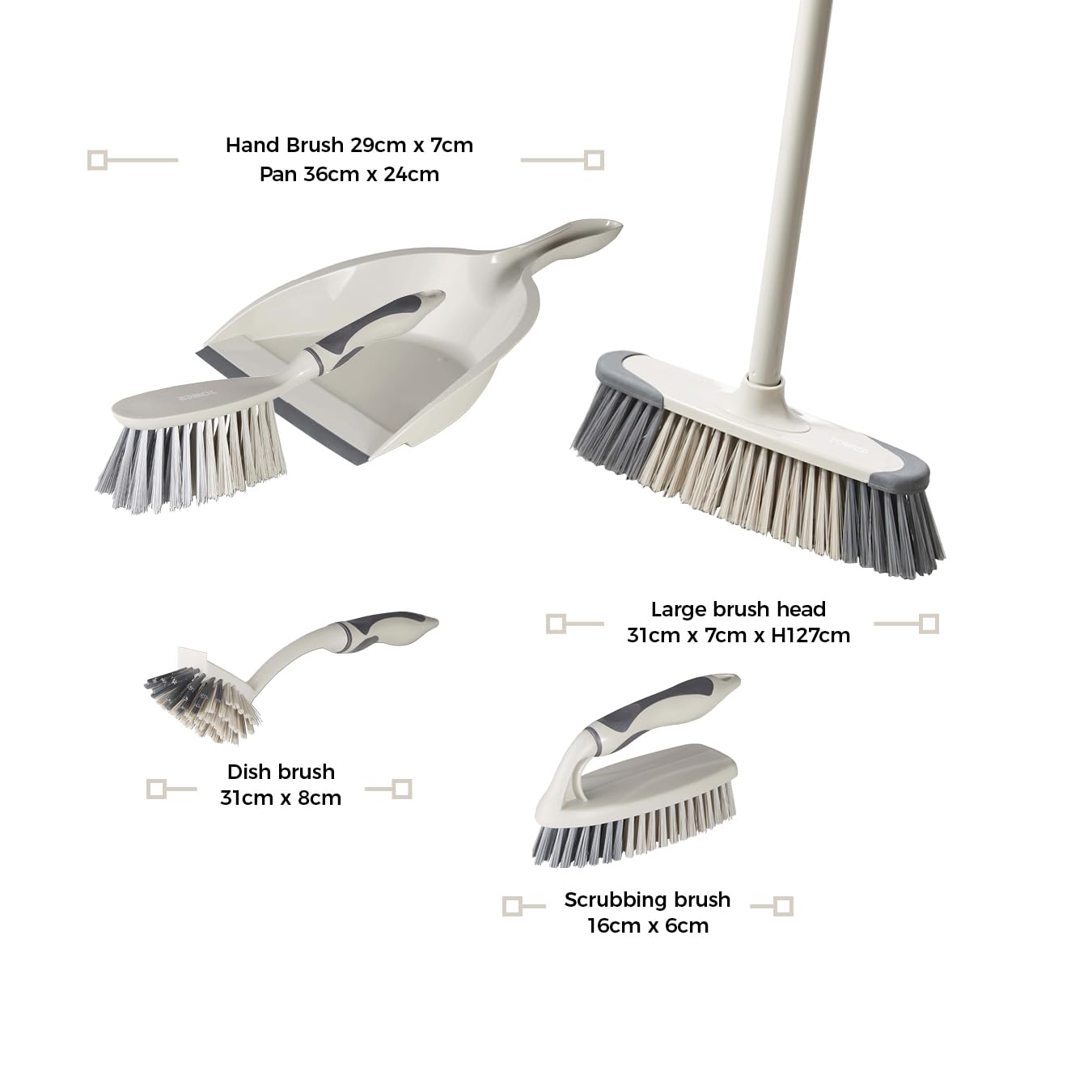 Tower T769002MSH 5-in-1 Cleaning Set with Dust Pan, Brush, Kitchen Broom, Dish Brush & Scrub Brush 18