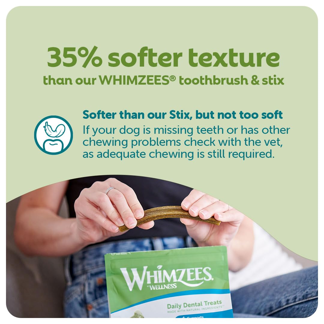 WHIMZEES Softer Dog Dental Stix - Size S, 28 Count | 35% Softer Chews for Seniors | Parsley Flavored 6