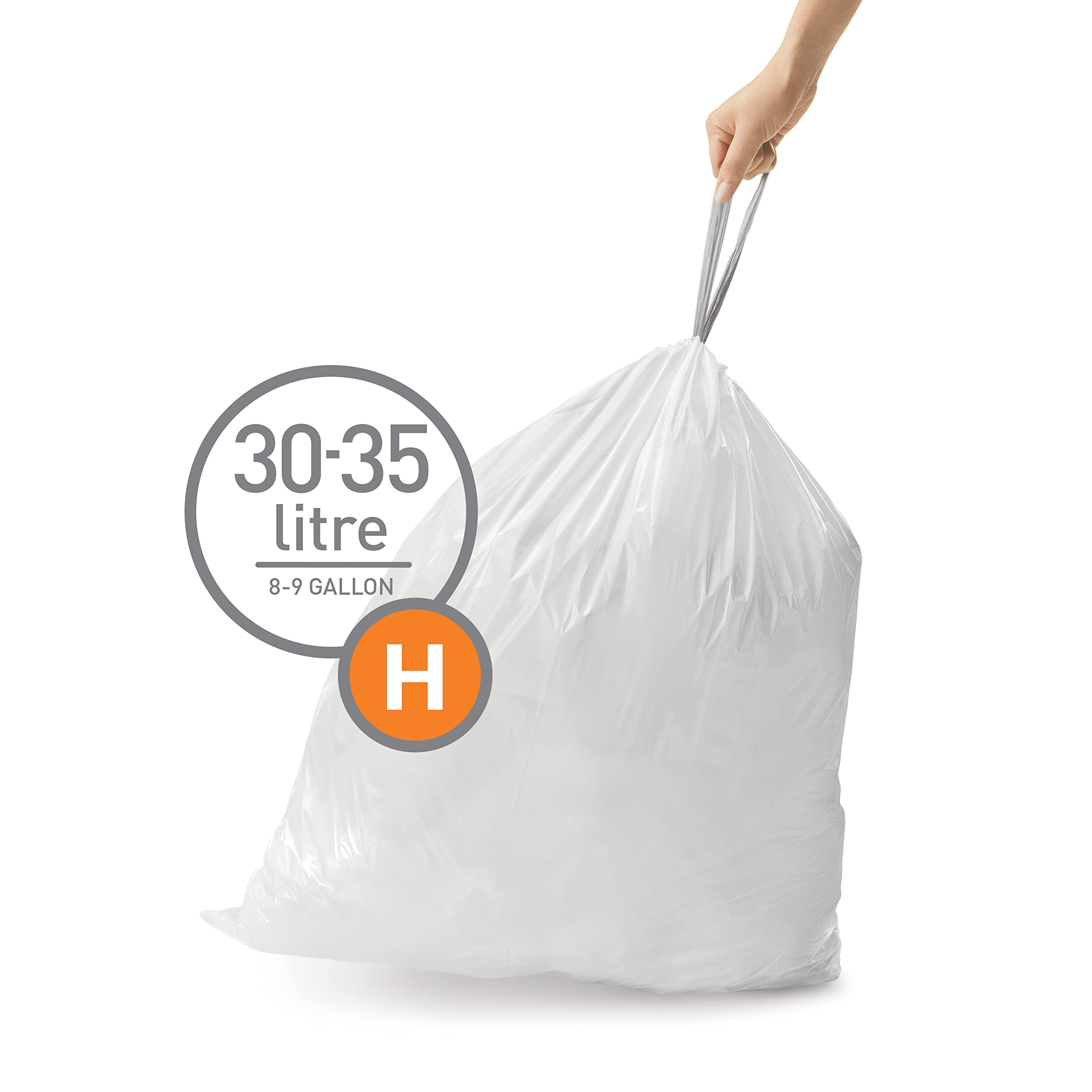 simplehuman Code H Bin Liners - 60 Count Custom Fit Bags | 50% Recycled Plastic