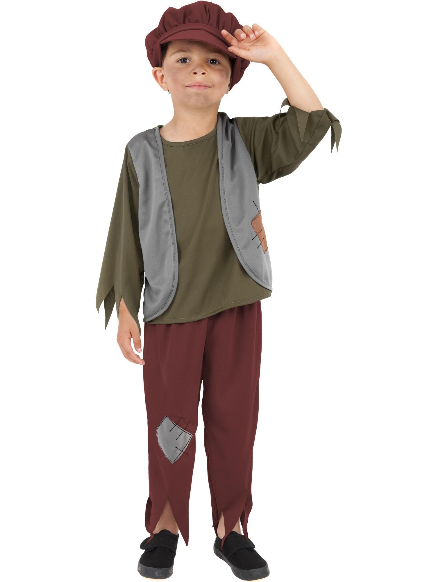 Smiffys Victorian Poor Boy Costume - Green Top, Trousers & Hat, Ages 7-9 1