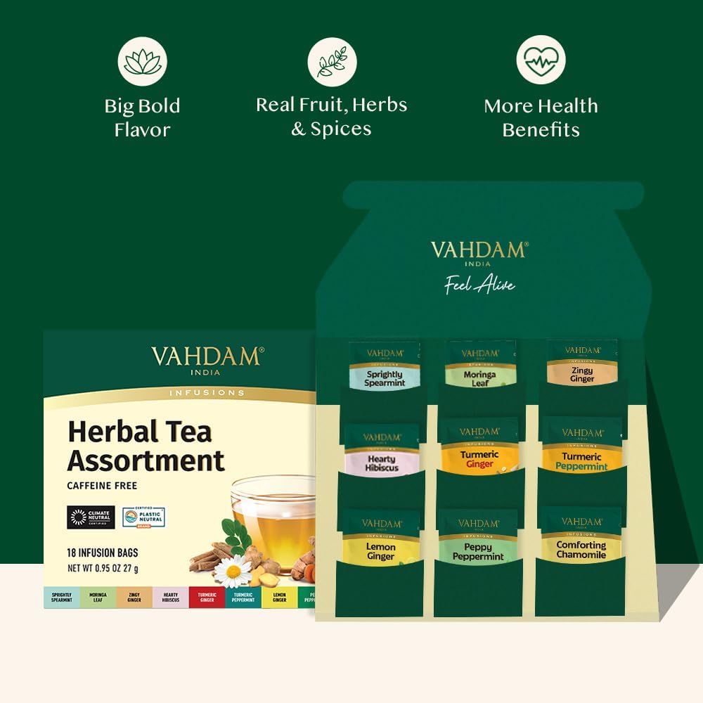 VAHDAM - Assorted Herbal Tea Sampler (18 Tea Bags, 9 Flavors) Caffeine-Free 3