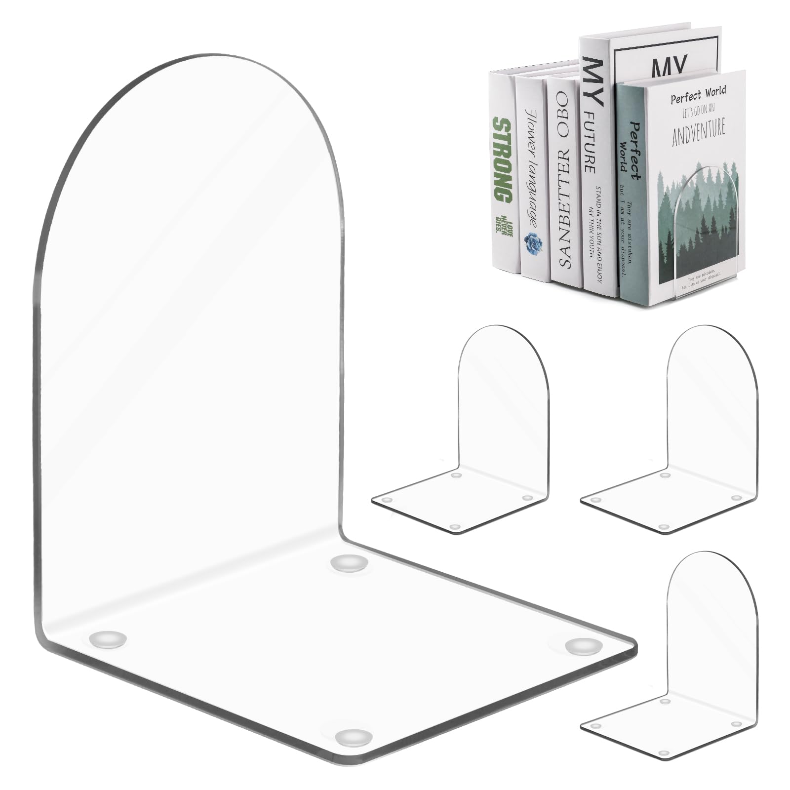 MOXYOY 4 Pcs Acrylic Bookends - Clear L-Shape Support with Anti-Slip Pads | 100x100x130mm 1