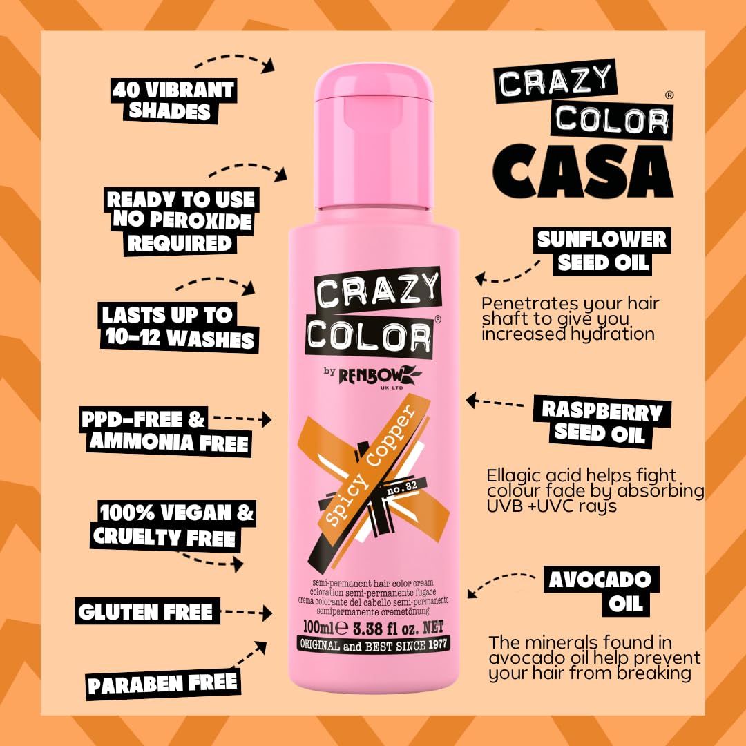 Crazy Color Spicy Copper Semi-Permanent Hair Dye Duo - 2 x 100ml | Conditioning Formula
