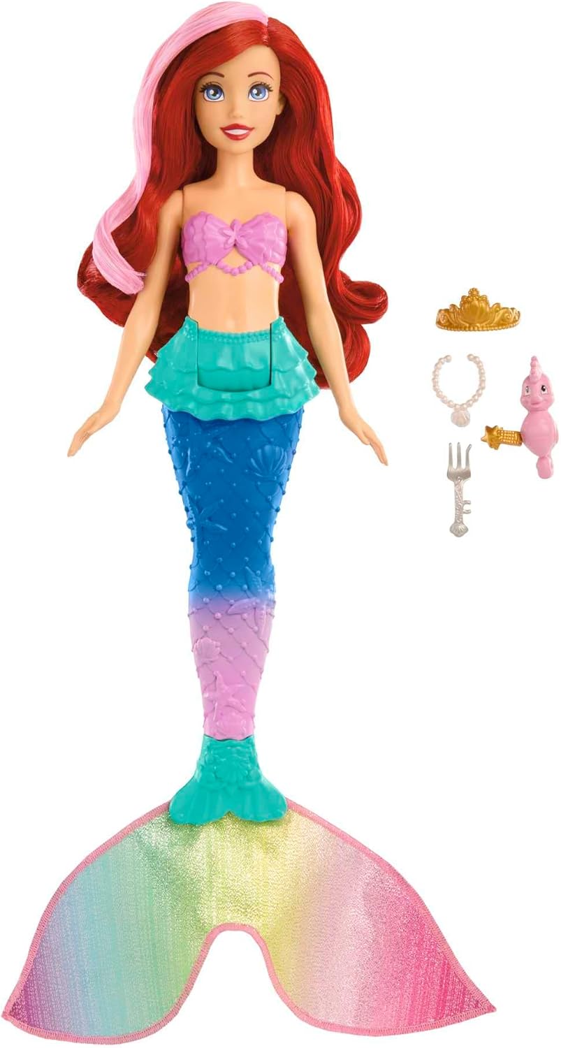 Disney Princess Ariel Swimming Mermaid Doll with Color-Change Hair & Seahorse Friend - Ages 3+ 1