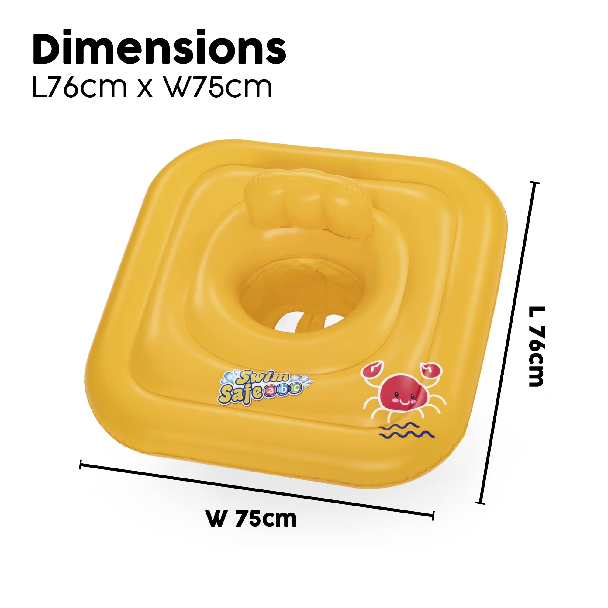 Bestway Swim Safe ABC WonderSplash Square 3-Ring Baby Boat Float - Ages 1-2, Max 15KG, Yellow 3