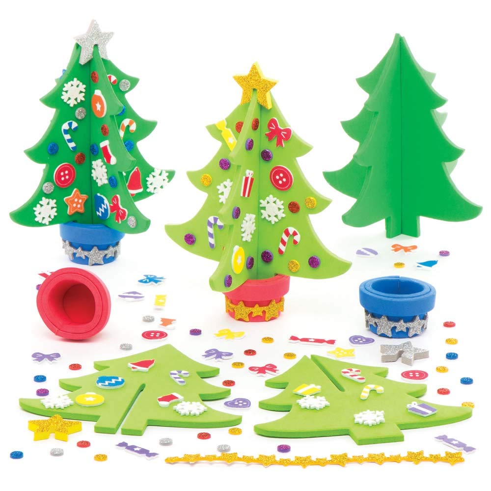 Baker Ross AR802 Felt Christmas Tree Craft Kit - 3D Foam Decorations for Kids Ages 3+ 1