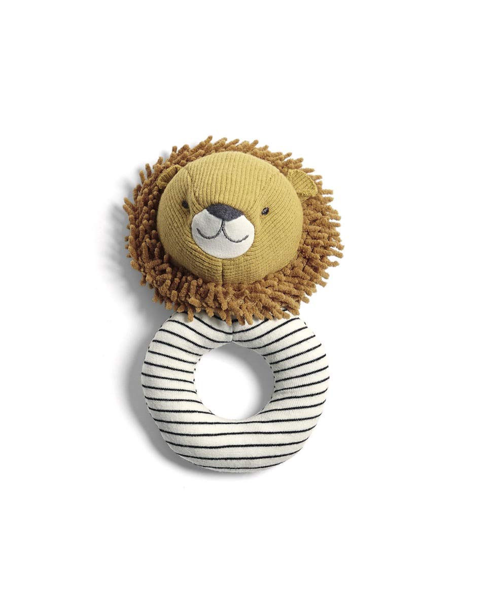Mamas & Papas Soft Lion Grabber Rattle - Ring Shaped, Super Soft Jersey Fabric, Suitable from 0+ 1