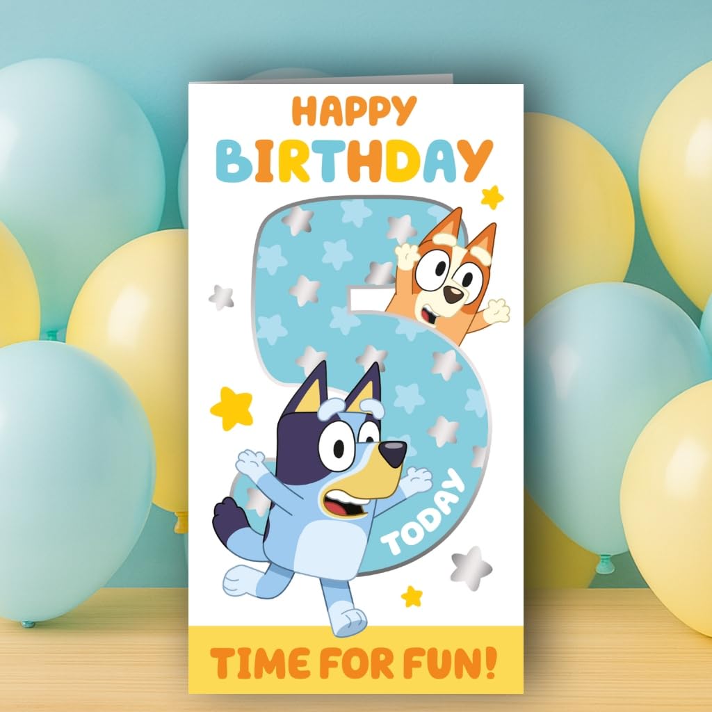 Danilo Promotions LTD Bluey 5th Birthday Card for Kids | Features Bluey & Bingo | Age 5 Greeting Card 3