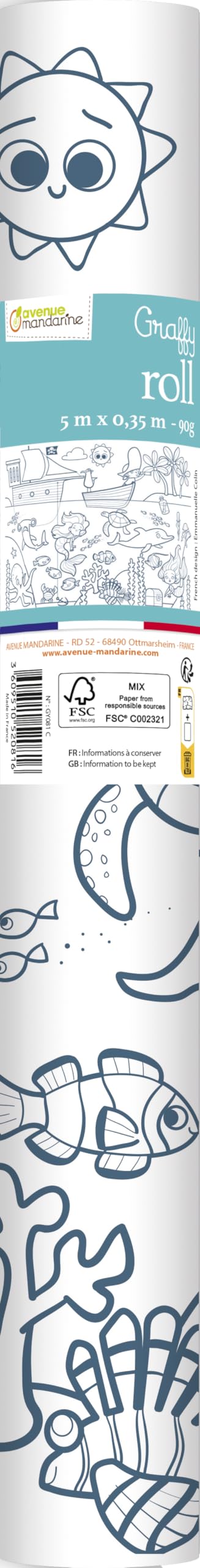 Avenue Mandarine Graffy Roll Colouring Poster - Pirates & Mermaids | 5m Roll | 90gsm Paper 1