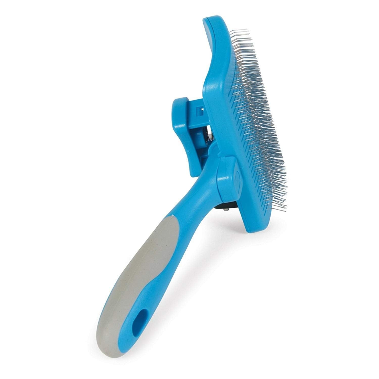 Ancol Ergo Self Cleaning Slicker Brush for Dogs - Removes Mats & Tangles | Blue Plastic