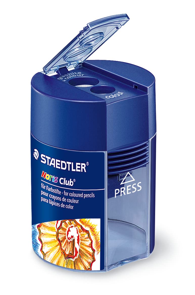 STAEDTLER Noris Club Double Hole Tub Sharpener 512 002 - Blue | Metal Insert | Hinged Cover