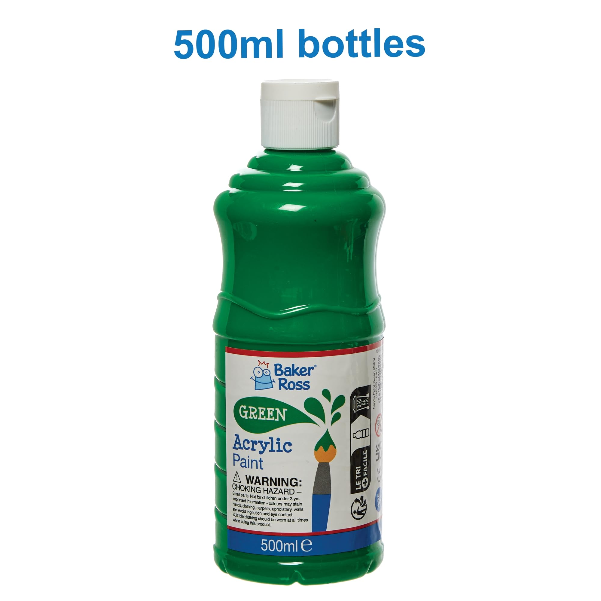 Baker Ross Green Acrylic Paint - 500ml Bottle | Water-Based & Washable 3