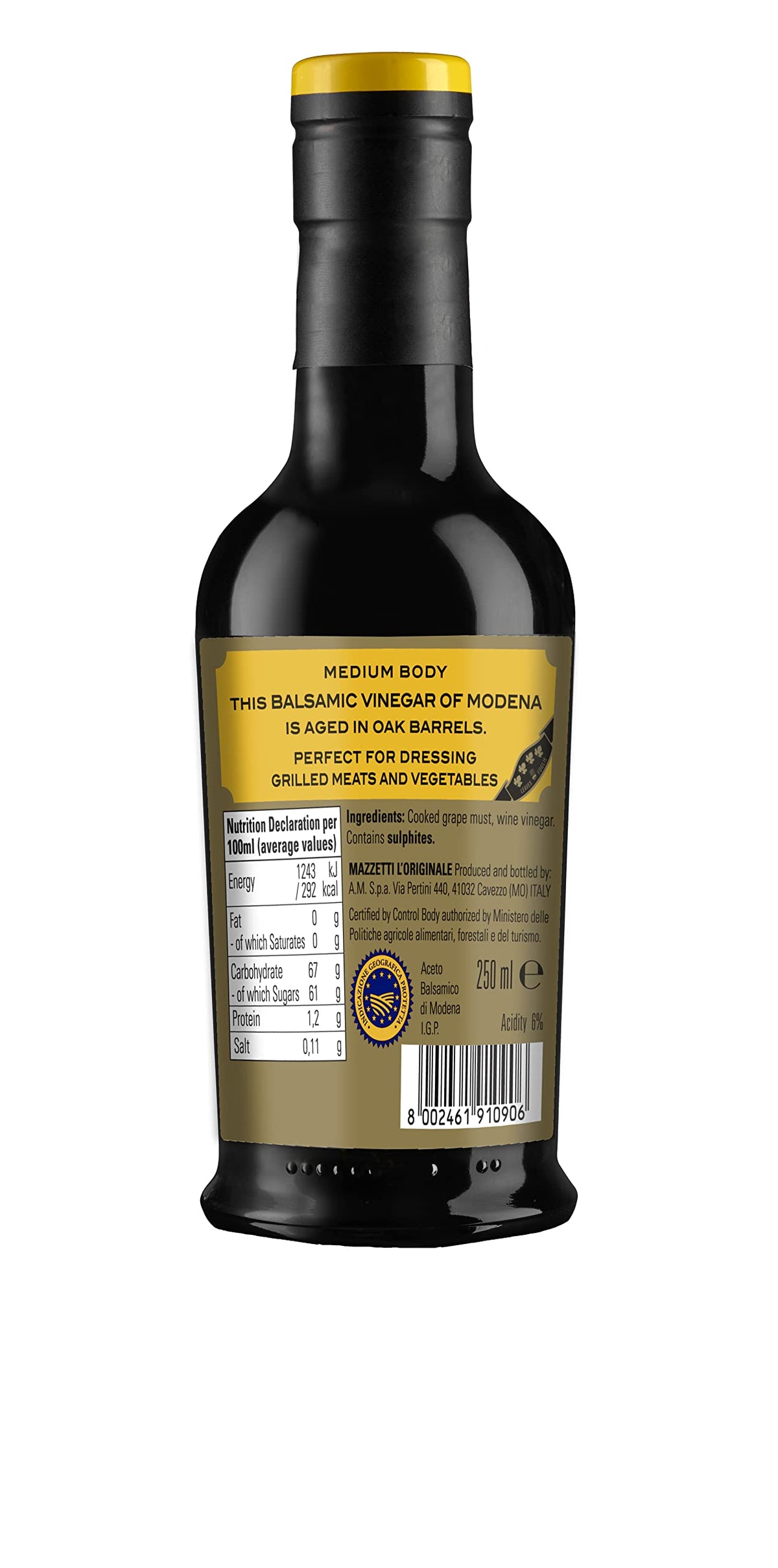 Mazzetti Gold Label Balsamic Vinegar of Modena - 250ml, Pack of 2