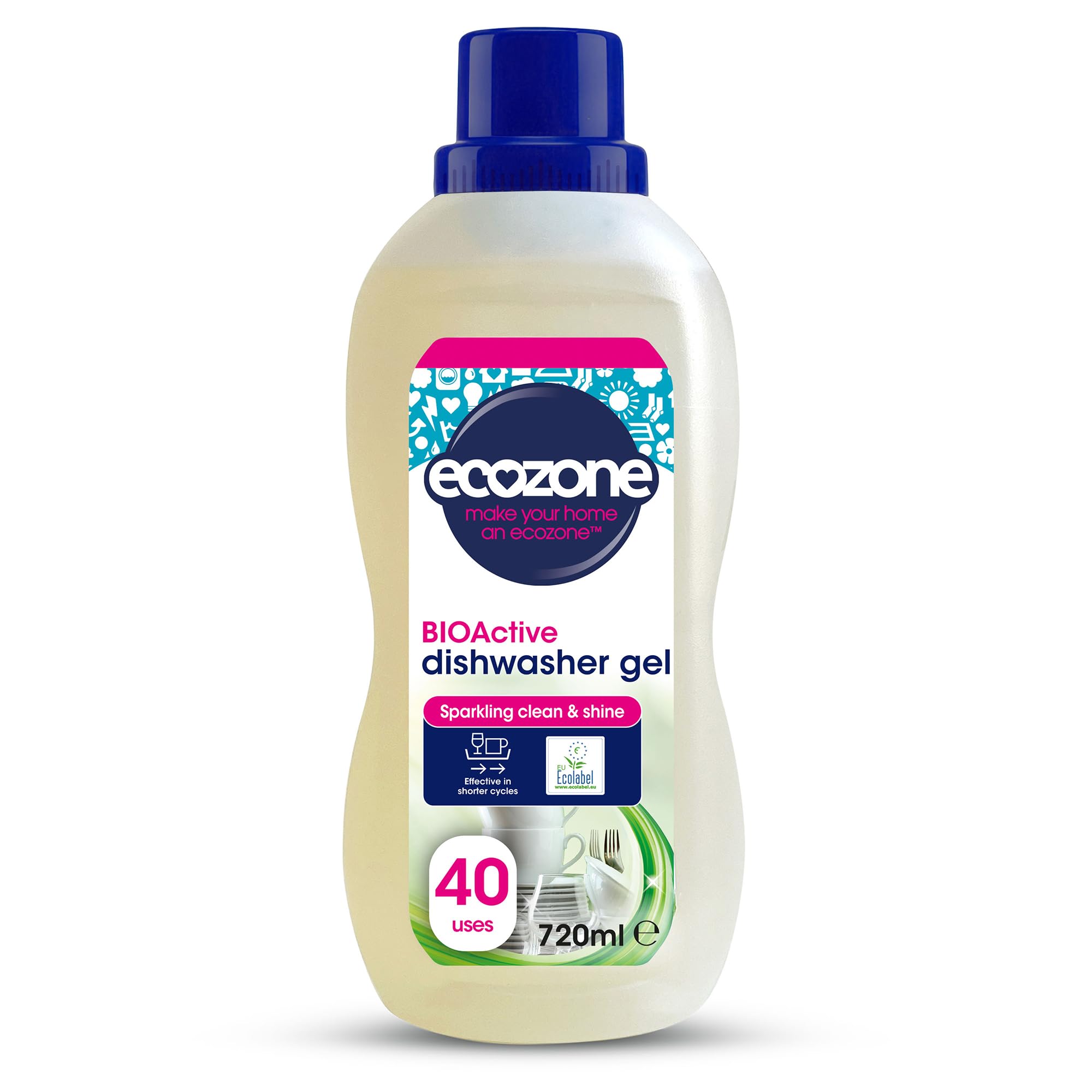 Ecozone BIOActive Dishwasher Gel - 3-in-1 Cleaning with Rinse Aid | Unscented | 720ml