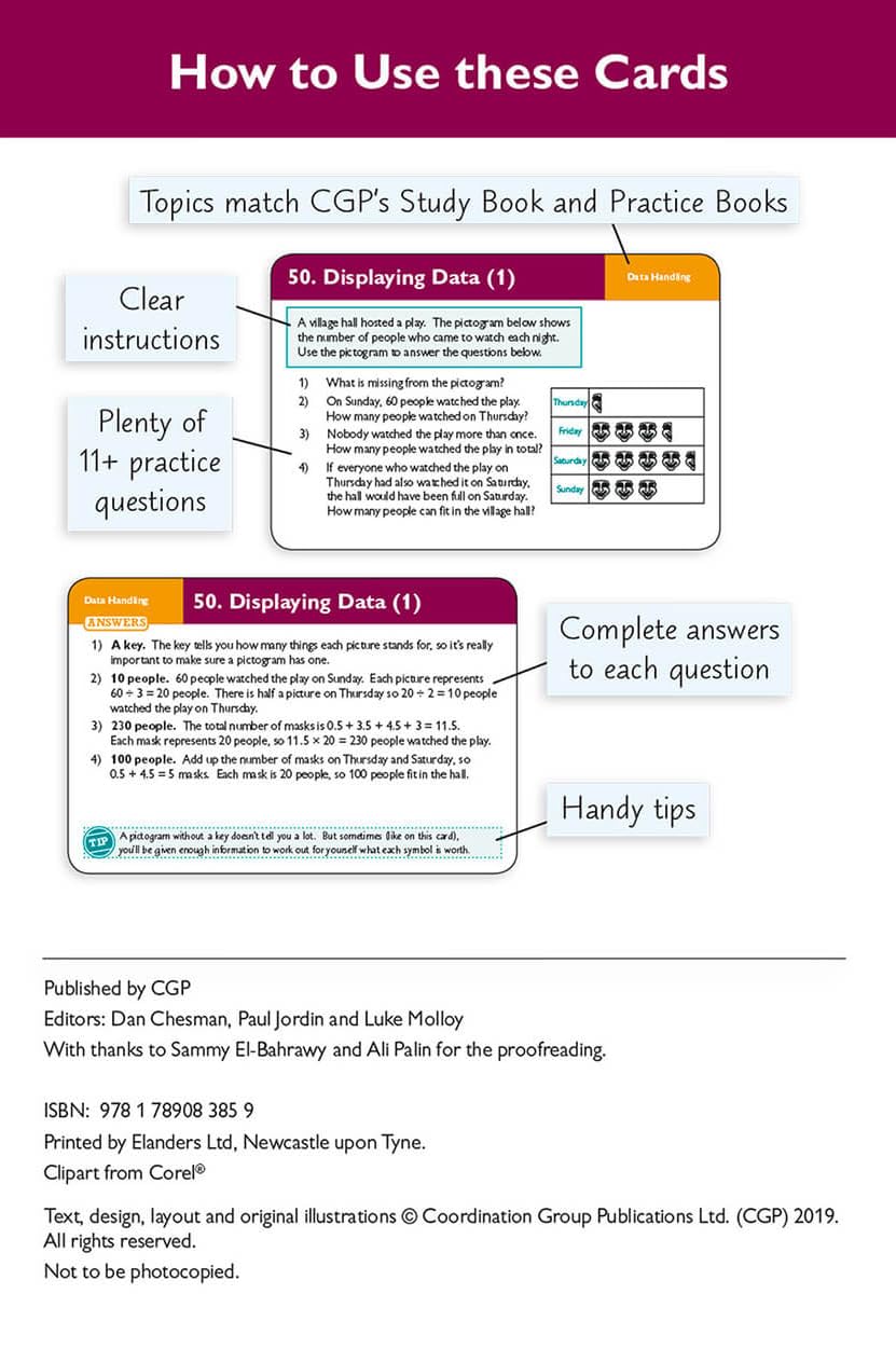 CGP Books 11+ GL Maths Practice Question Cards - Ages 10-11 | 96 Pages | Cards 2
