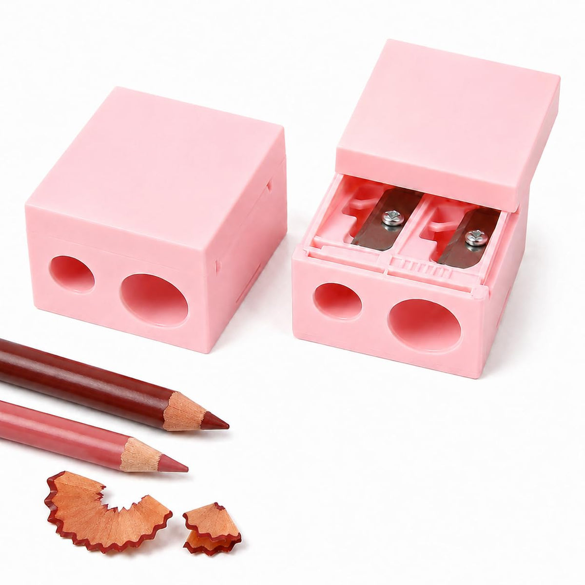 Muexoee Dual Hole Makeup Pencil Sharpener - 2 Pack, Pink