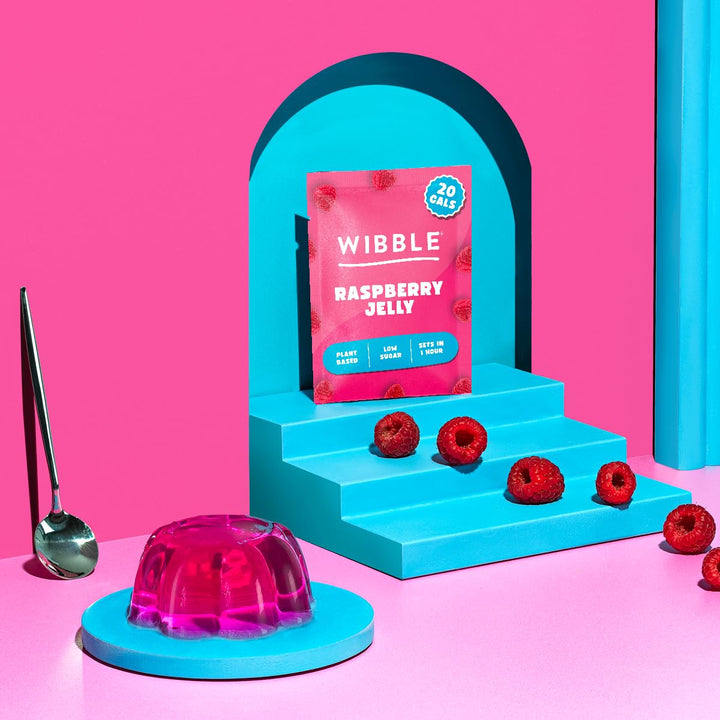 Wibble Raspberry Jelly Crystals - Plant-Based, Low Sugar, Quick-Set Vegan Jelly Powder, 12 Pack (24 Servings)