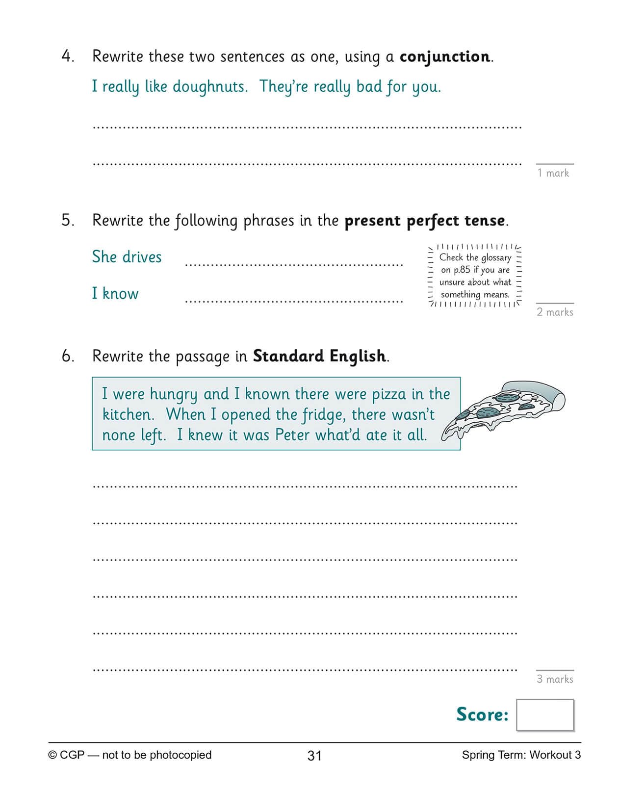 CGP KS2 English 10-Minute Weekly Workouts - Year 5 Study Aid | Paperback | English Language 7