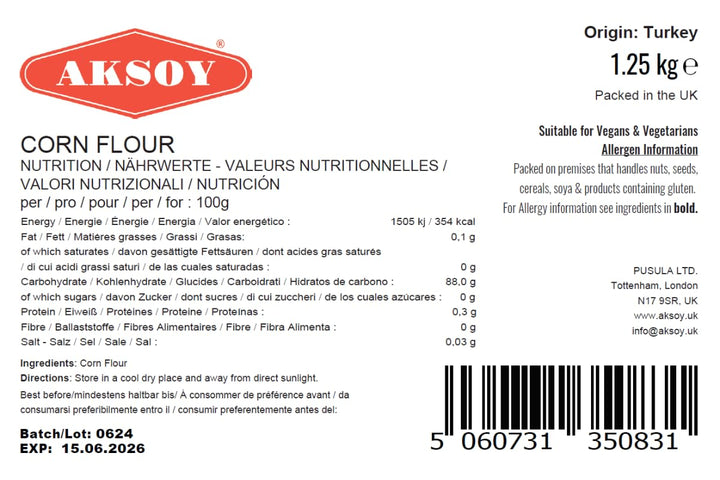 Aksoy Corn Flour 1.25KG - High Quality Resealable Pouch