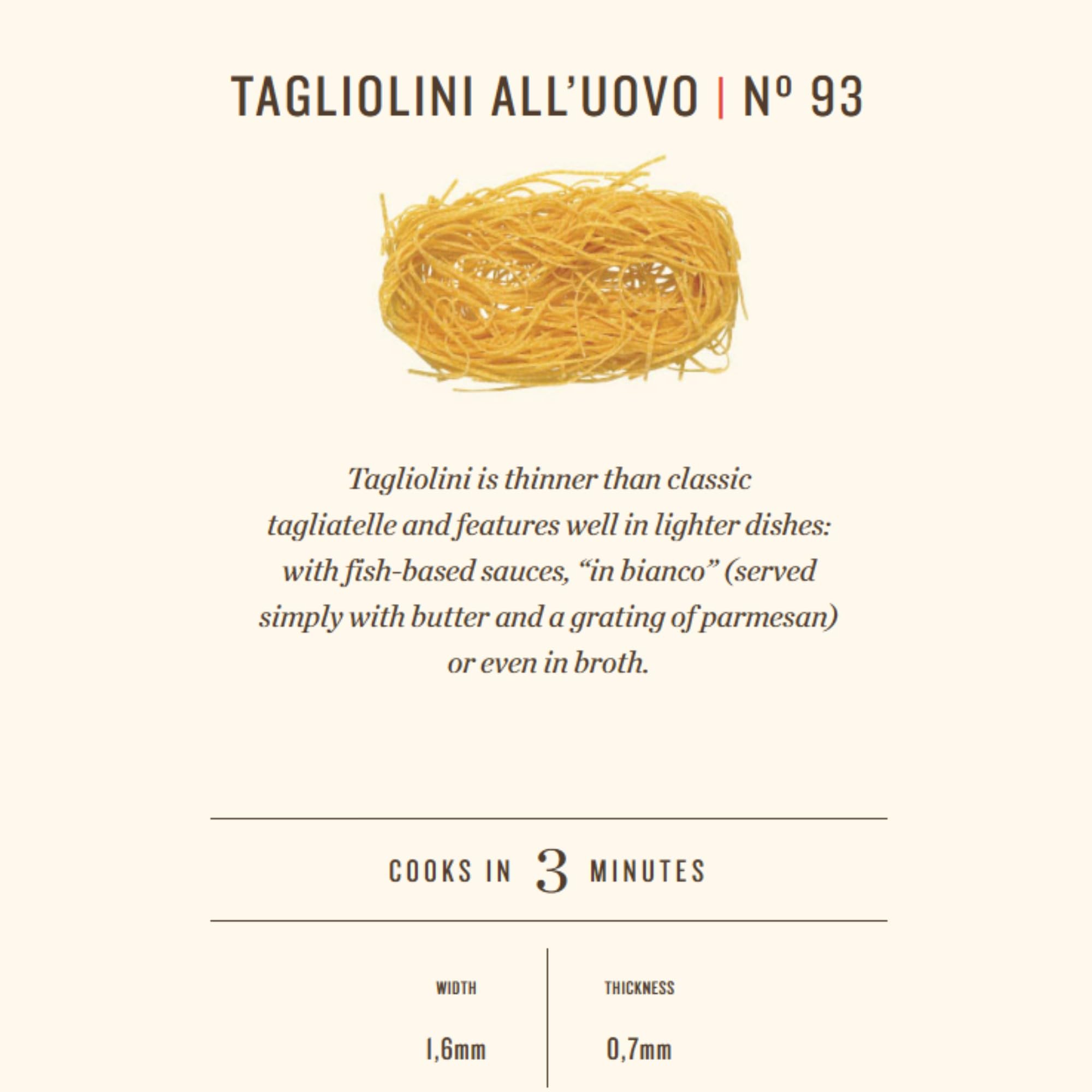 Rummo Egg Tagliolini All'uovo Pasta No.93 - Fine-Cut Italian Egg Pasta | 23.9% Egg Content | 250g